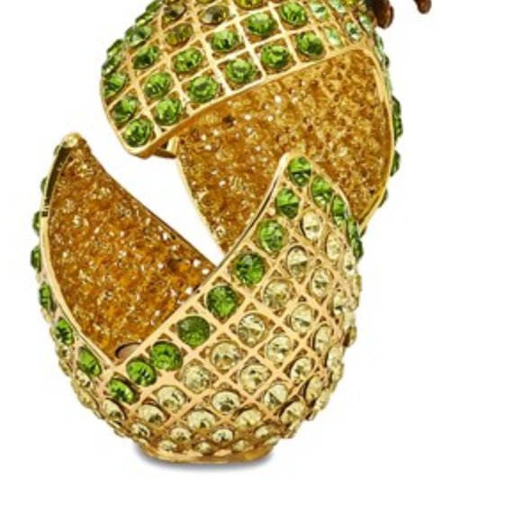 Pewter Bejeweled Yellow Green Crystals All Welcome Crystal Pineapple Trinket Box - Picture 5 of 5